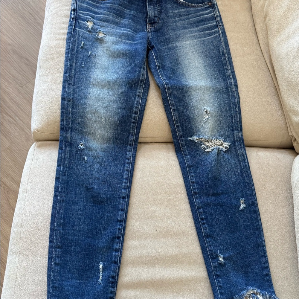 Moussy Dark Blue Distressed Skinny Jeans
